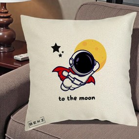 Perna Decorativa Astronaut To The Moon, 40x40 cm, Ecru, Husa Detasabila, Perna Inclusa, BEKZ®