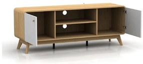 Masă TV albă/în culoare naturală cu aspect de lemn de stejar 140x53 cm Caitlin – Støraa