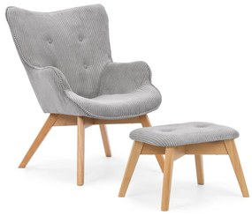 Fotoliu cu taburet gri cu tapițerie din catifea reiată Niko – Ropez