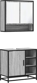vidaXL Set mobilier de baie, 2 piese, gri sonoma, lemn prelucrat