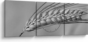 Tablou - Grâu,alb-negru (cu ceas) (90x30 cm)