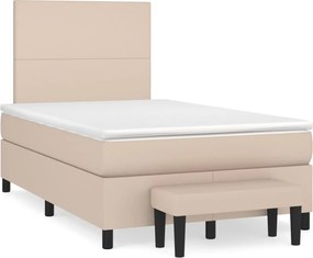 vidaXL Pat box spring cu saltea, cappuccino, 120x200cm piele ecologică