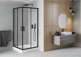 Mexen Rio cabina de duș pătrată 90 x 90 cm, transparentă, neagră + cadă de duș, albă - 860-090-090-70-00-4510