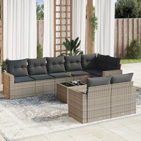 vidaXL Set canapele de grădină, 9 piese, cu perne, gri, poliratan