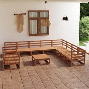 3075932 vidaXL Set mobilier de grădină, 11 piese, maro miere, lemn masiv pin