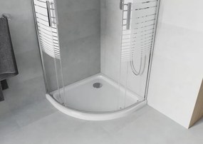 Mexen Rio cabina de duș semicirculară 80 x 80 cm, dungi albe, crom + cadă de duș Flat, albă - 863-080-080-01-20-4110