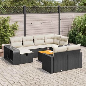 vidaXL Set canapele de grădină cu perne, 11 piese, negru, poliratan