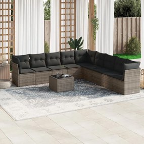 3249629 vidaXL Set mobilier de grădină cu perne, 10 piese, gri, poliratan