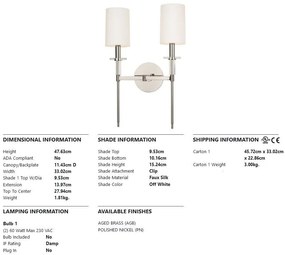 Aplica de perete design clasic AMHERST nichel lucios, cu 2 surse de lumina