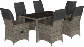 vidaXL Set mobilier de grădină cu perne, 7 piese, gri, poliratan