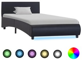 vidaXL Cadru de pat cu LED, negru, 90 x 200 cm, piele ecologică
