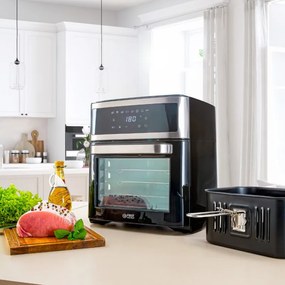 Resigilat: Friteuza cu aer fara ulei Air Fryer First Austria FA-5053-5, 1700W, 13 litri, 8 programe, Timer, Inox/negru