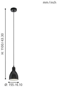 Eglo 55243 - Lustră PRIDDY suspendată pe cablu, 1xE27/60W/230V, negru