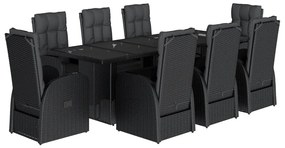 3277643 vidaXL Set mobilier de grădină cu perne, 9 piese, negru, poliratan