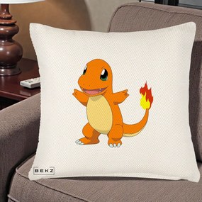 Perna Personalizata Charmander Pokemon, 40x40 cm, Crem Reliefat, Husa Detasabila, Perna Inclusa, BEKZ®