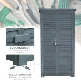 Outsunny Dulap de grădină pentru unelte din lemn, 2 rafturi, acoperiș bituminos, uși cu obloane, 87 x 47 x 160 cm, gri | Aosom Romania