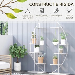 Outsunny Jardiniera din Metal cu 5 Etajere, Suport de flori pentru Interior si Exterior, 53x33x154cm, Alb | Aosom Ro