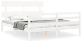 3195097 vidaXL Cadru de pat cu tăblie, alb, king size, lemn masiv