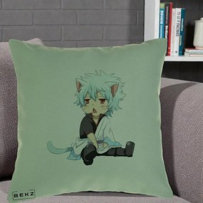 Perna Personalizata Gintama Gintoki Chibi Pisica, 40x40 cm, Verde, Husa Detasabila, Perna Inclusa, BEKZ®