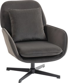 HOMCOM Fotoliu de salon, fotoliu suplimentar căptușit din catifea cu șezut lat, pernă și structură metalică, gri închis | Aosom Romania