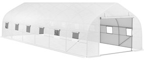 Outsunny Seră de grădină tunel de dimensiuni mari cu acoperiș PE cadru din oțel ușă rulabilă și 12 ferestre 8 x 3 x 2 m alb | Aosom Romania
