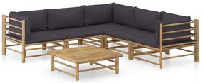 vidaXL Set mobilier de grădină cu perne gri închis, 6 piese, bambus