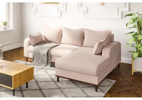 Colțar bej cu tapițerie din catifea reiată (cu colț pe partea dreaptă) Beata – Ropez