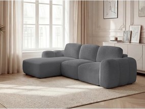 Colțar gri extensibil/cu spațiu de depozitare cu tapițerie din țesătură bouclé (cu colț pe partea stângă/cu șezlong) Montaigne – Bobochic Paris