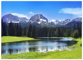 Tablou pe sticlă - vâfurile montane înzăpezite (70x50 cm)