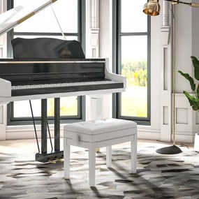 HOMCOM Banc pentru Piano cu Înălțime Reglabilă de la 48 la 58 cm Spațiu de Depozitare Picioruși din Lemn Alb | Aosom Romania