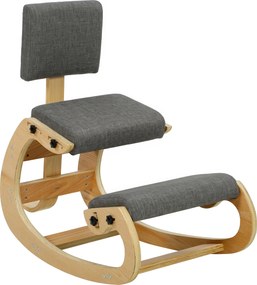 HOMCOM Scaun Ergonomic pentru Genunchi cu Spatar, Balansoar, Postural, In si Lemn Mesteacan, Gri | Aosom Romania