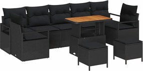 vidaXL Set de canapele pentru grădină cu pernă 10 pcs Negru poliratan