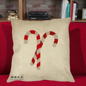 Perna Decorativa Candy Cane de Craciun, 40x40 cm, Crem, Husa Detasabila, Perna Inclusa, BEKZ®