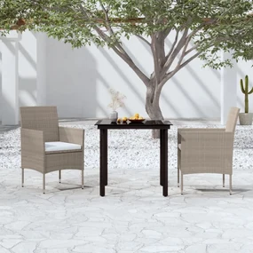 3099293 vidaXL Set mobilier de grădină, cu perne, 3 piese, bej și negru