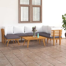 Set mobilier de gradina cu perne, 8 piese, lemn masiv acacia 3x mijloc + 3x colt + suport pentru picioare + masa, 1