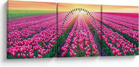 Tablou cu câmp de lalele cu soare (cu ceas) (90x30 cm)
