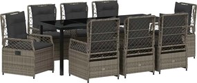 vidaXL Set de masă pentru grădină 9 pcs Gri poliratan