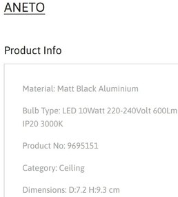 Spot LED aplicat diametru 7,2cm ANETO negru, NVL-9695151