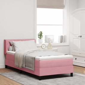 vidaXL Pat box spring cu saltea, roz, 90x190 cm, catifea