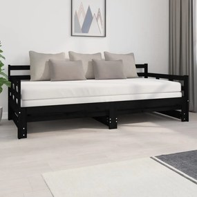 820376 vidaXL Pat de zi extensibil, negru, 2x(90x200) cm, lemn masiv de pin