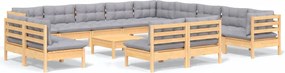vidaXL Set mobilier grădină cu perne, 14 piese, gri, lemn masiv pin