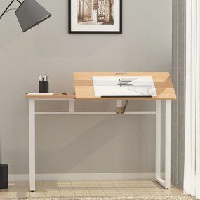 HOMCOM Birou masa de lucru cu blat reglabil pe colt alb 120 x 60 x 76cm