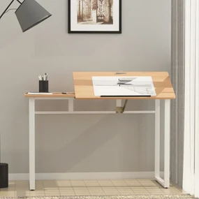 HOMCOM Birou masa de lucru cu blat reglabil pe colt alb 120 x 60 x 76cm