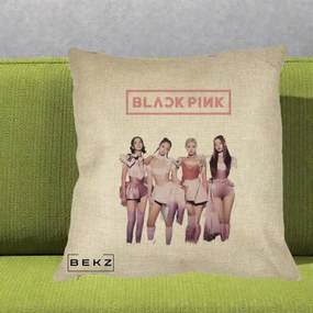 Perna Personalizata K-pop BLACKPINK Fotografie Grup Tinute Roz, 40x40 cm, Crem, Husa Detasabila, Perna Inclusa, BEKZ®
