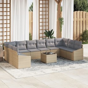 vidaXL Set de canapele pentru grădină 11 pcs Bej Rattan poli