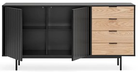 Comodă neagră/în culoare naturală joasă cu aspect de lemn de stejar 159x80 cm Sierra – Teulat