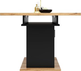 Masă de dining extensibilă cu 3 rafturi și uși din sticlă, 110-140x80x76 cm, Negru