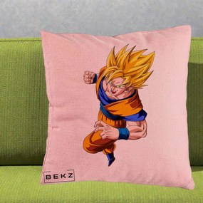 Perna Personalizata Dragon Ball Goku Super Saiyan 2 Lupta, 40x40 cm, Roz, Husa Detasabila, Perna Inclusa, BEKZ®