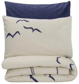 Lenjerie de pat albastră-crem din bumbac ranforcé pentru pat de o persoană 140x200 cm Larum – Mijolnir