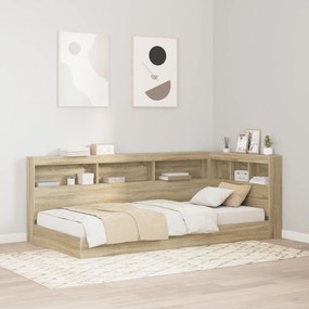 vidaXL Pat cu bibliotecă Sonoma Oak 100x200 cm din lemn compozit
